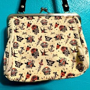Sailor Jerry tattoo flash canvas kiss lock purse